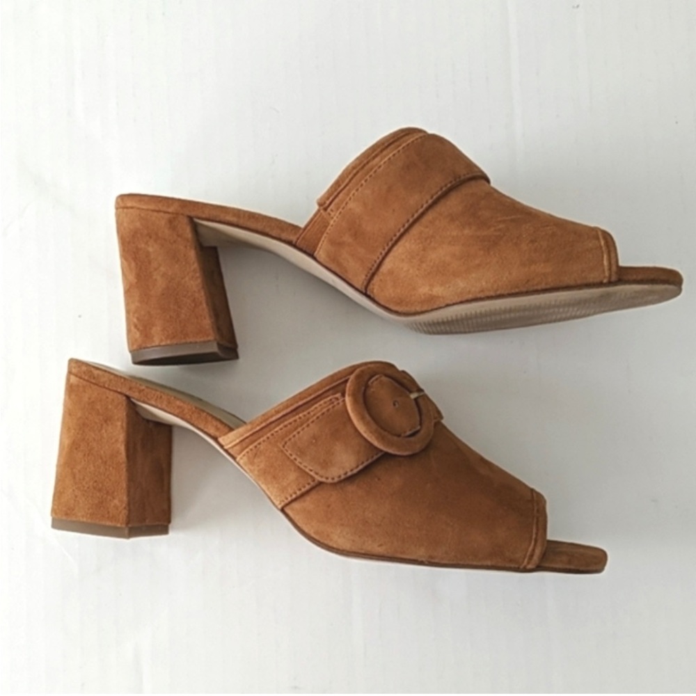 Ann Taylor Suede Slide Sandals Block Heel Hester Slide size 8.5 Worn Once